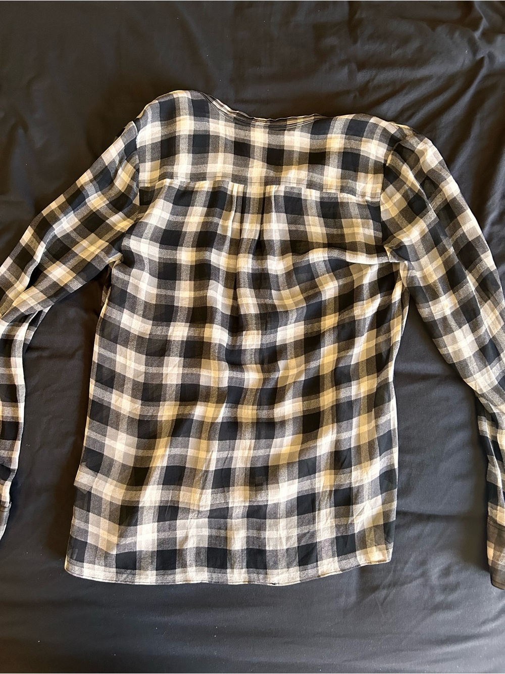 J. Crew Silk Black and White Plaid Sheer Button Up Long Sleeve Women’s Small - Picture 6 of 7